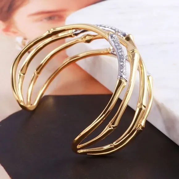 ALEXIS BITTAR Solanales Crystal Bamboo Gold Cuff Bracelet - Picture 8 of 9